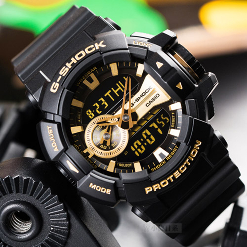 卡西欧(CASIO) G-SHOCK YOUTH男士200m防水数字运动电子表男 黑金色 GA-400GB-1A9