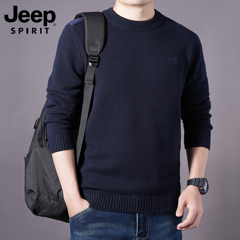 JEEPSPIRIT毛衣秋冬男士圆领套头纯棉打底针织衫 3XL 宝蓝色
