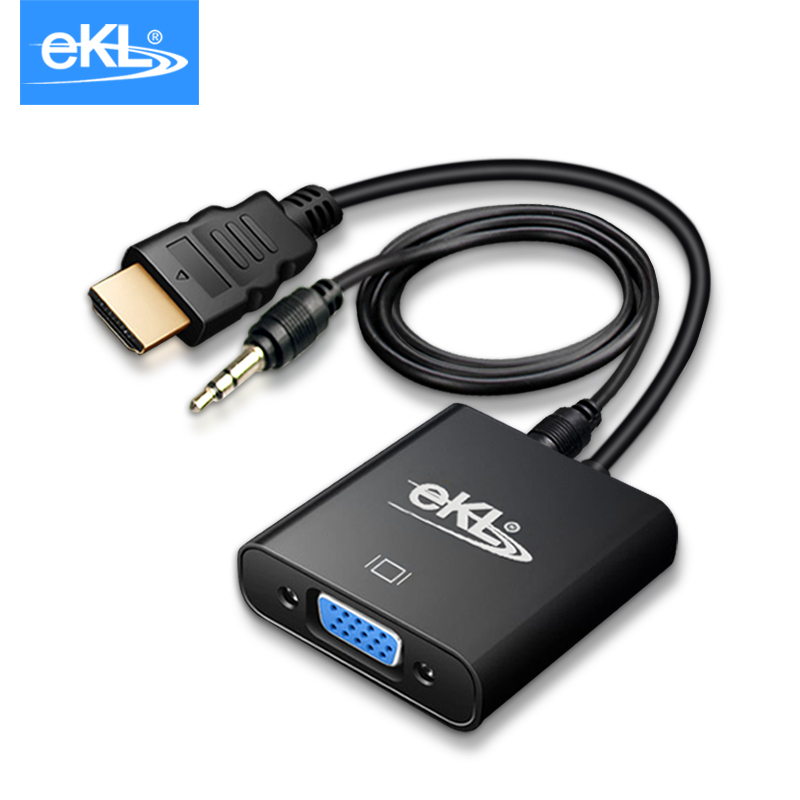 eKL HDMI转VGA转换线 笔记本接投影仪转换器 播放机接电脑显示器电视盒子连接线 HDMI转VGA带音频(黑色)