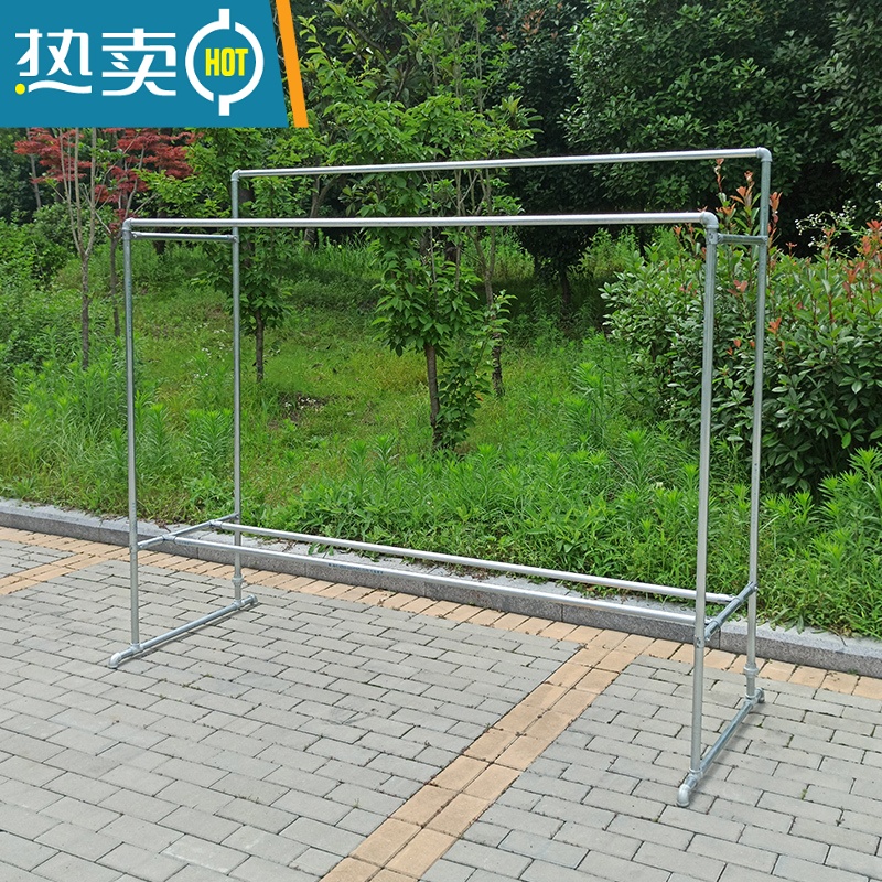 敬平镀锌钢管晾衣架落地户外室外双杆水管晒被子架家用阳台挂衣晒衣架 高低款带轮子 长2高(1.4/1.6)宽0.6+送40高清大图