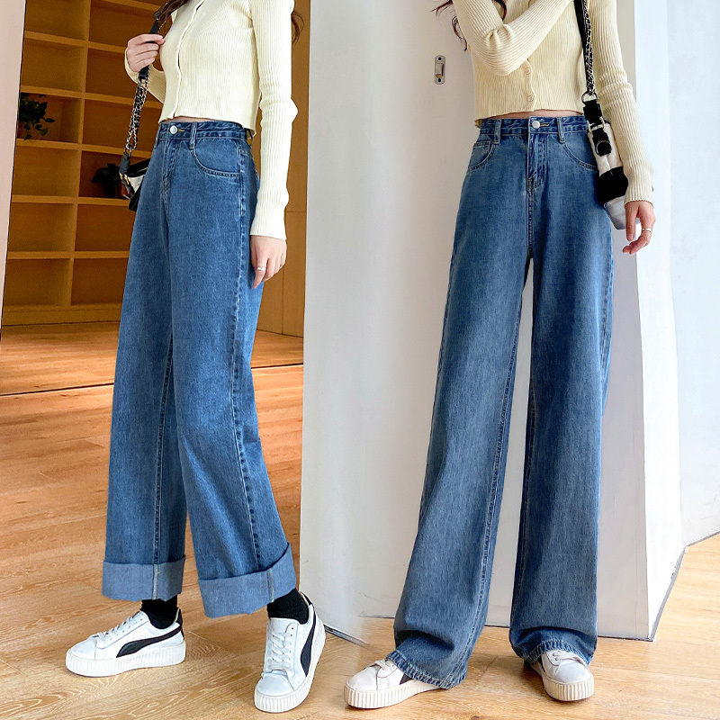 班俏banqiao高腰垂感阔腿裤女秋季薄款浅色显瘦直筒裤子宽松泫雅风