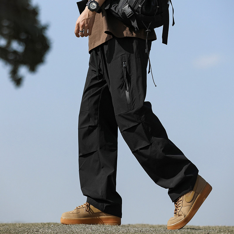 啄木鸟伞兵工装裤子男士夏季薄款潮流皱褶宽松休闲直筒阔腿长休潮高清大图
