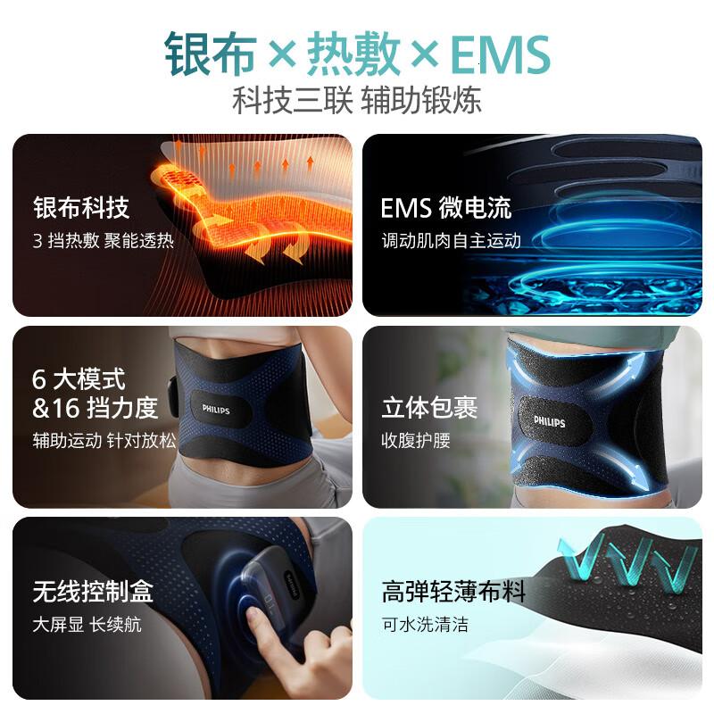 飞利浦(PHILIPS)懒人腰带腰部按摩器腰腹健身仪EMS微电流无线热敷暴汗束腰护腰带送男女友父母节日生日礼物3305B高清大图