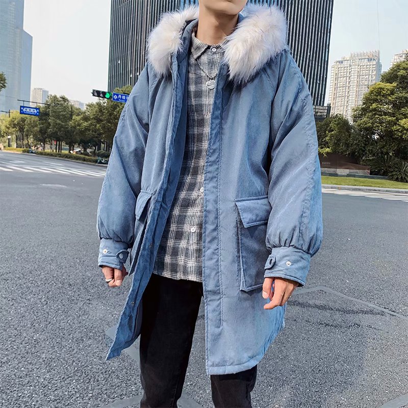 YUANSU中长款棉衣男冬季韩版宽松潮流百搭棉袄加厚保暖毛领工装棉服外套棉衣