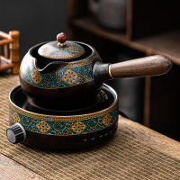 家用陶瓷侧把壶功夫茶具茶炉电陶炉烧水壶普洱黑茶煮茶器 古韵侧把煮茶壶配电陶炉(机械)