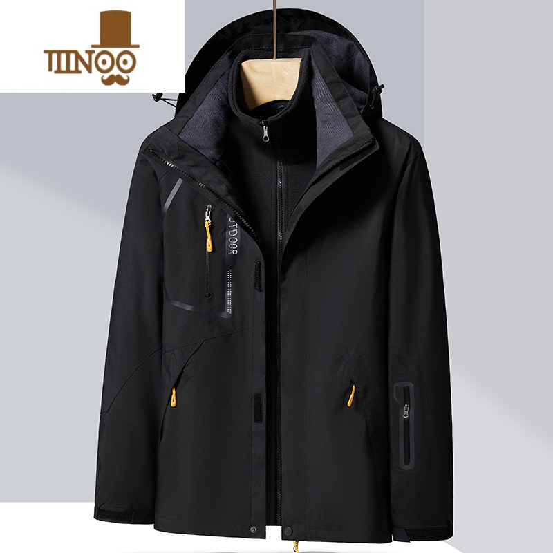 YANXU冬季男士棉衣冲锋衣三合一可拆卸防风登山服户外套爸爸装棉袄 三合一1201男款黑色 4XL