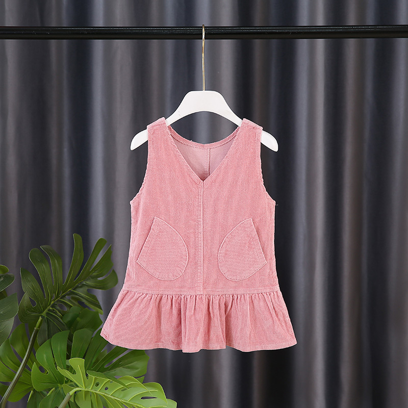 宝宝背心裙春秋装儿童灯芯绒马甲裙子1女童背带裙2婴儿公主连衣裙粉红