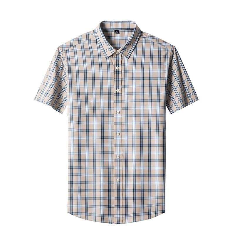 恒源祥短袖衬衫男士夏季感冰丝商务休闲潮流格子免烫半袖衬衣