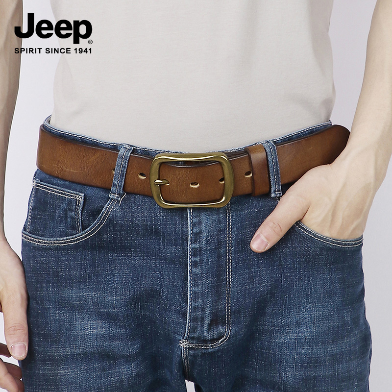 JEEP SPIRIT吉普擦色百搭铜扣皮带男真皮针扣牛皮中青年裤I吉高清大图