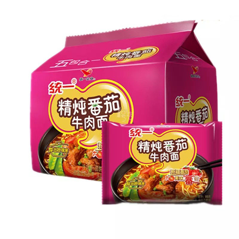 统一100精炖番茄牛肉面100g5包方便面严选番茄