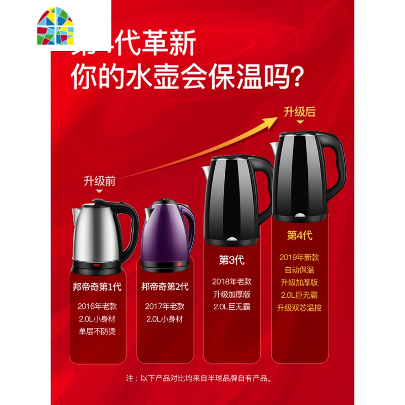 烧水壶电热自动断电家用电热水壶宿舍学生小型一体保温电壶煮快器 FENGHOU 高贵黑-加厚版[28.9%人选择]