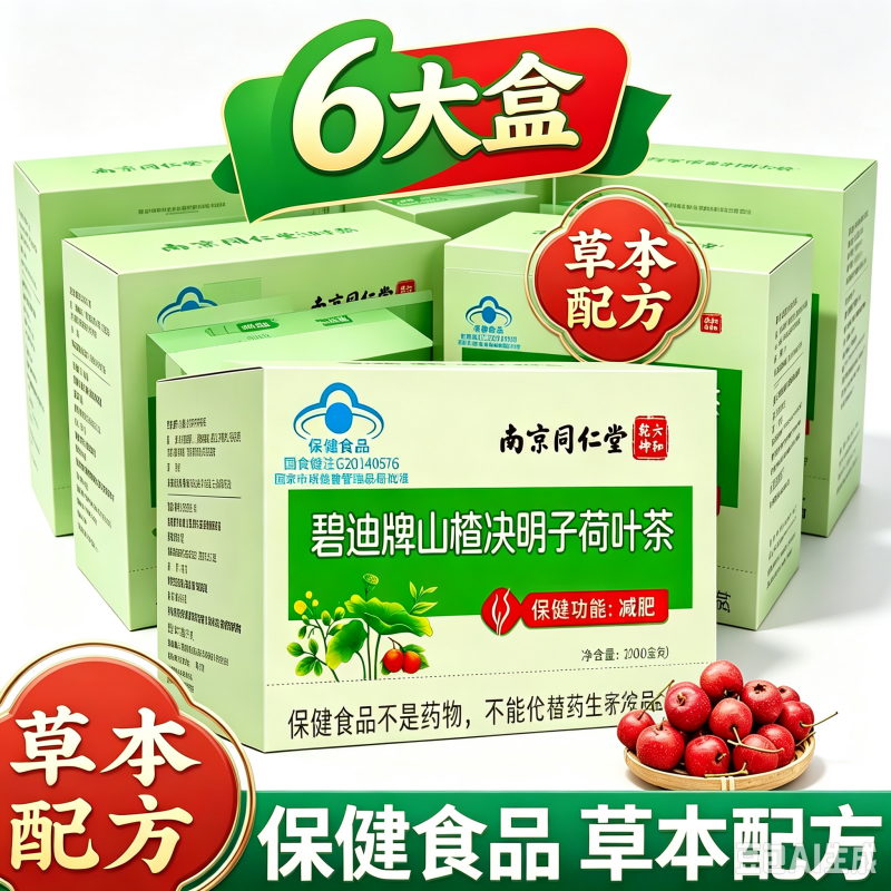 6盒周期 北京同仁堂山楂决明子荷叶茶茶多酚总黄酮减肥茶养生茶饮肥脂脂肪官方正品旗舰店