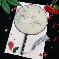 古风团扇宫扇古典汉服圆扇手工真丝半透明宫扇木柄广场舞蹈团扇子|孤帆
