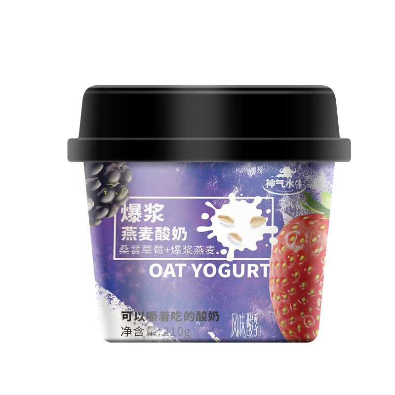皇氏乳业饭不着桑葚草莓爆浆燕麦酸奶210g*6杯早餐饱腹搭配十万大山纯牛奶儿童学生营养早餐高钙奶200ml*15盒组合