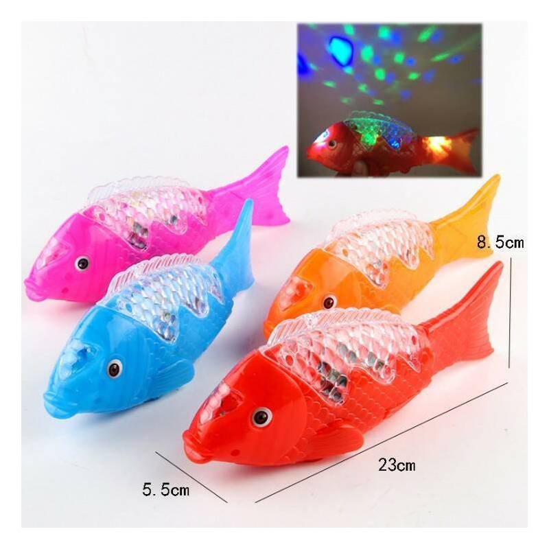 儿童玩具投影鱼仿真电动音乐摇摆鱼自由卡通塑料鱼灯笼鱼地摊