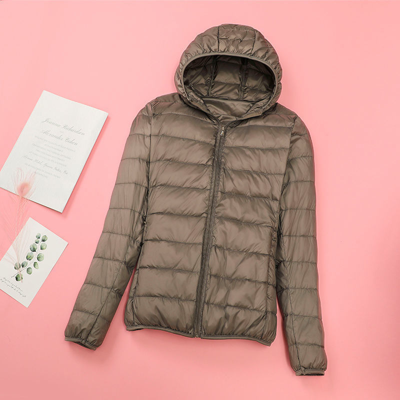 反季清仓轻薄棉服女士短款连帽立领秋冬修身大码学生外套 卡其【连帽】 2XL建议130斤左右