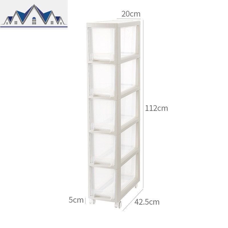 厨房夹缝收纳柜子抽屉式14CM20CM大学生卫生间储物柜马桶边柜塑料 三维工匠 20cm五层-标准款1个