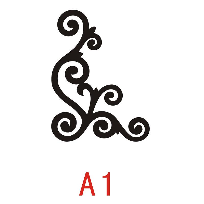 对角花边自粘墙角装饰贴花3b立体中式墙贴复古风镜面装饰角花 黑色a1