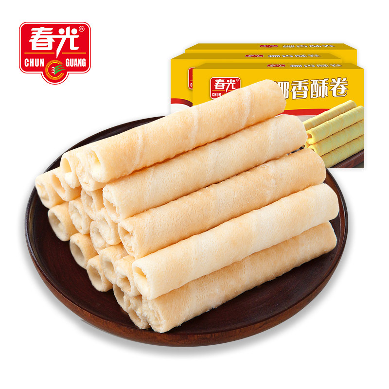 春光食品海南特产休闲零食椰香酥卷105g*3椰奶夹心饼干早餐代餐