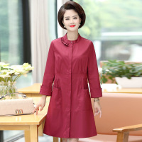 迪鲁奥（DILUAO)妈妈秋装风衣2019新款洋气中年人女装春秋长款显瘦外套薄款上衣服 XL 红色