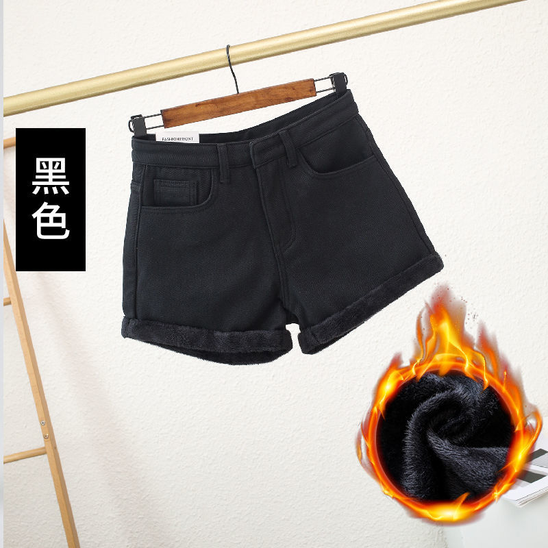 破洞牛仔短裤女夏装2021新款韩版宽松显瘦百搭Chic高腰阔腿热裤潮 黑色-加绒款 25 [建议75-86斤]