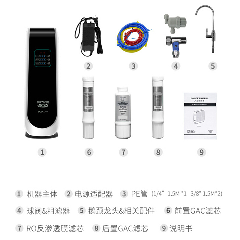 怡口净水家用智能净水器ERO131-3超大流量低废水比 无桶省空间即饮即滤 反渗透RO净水机高清大图