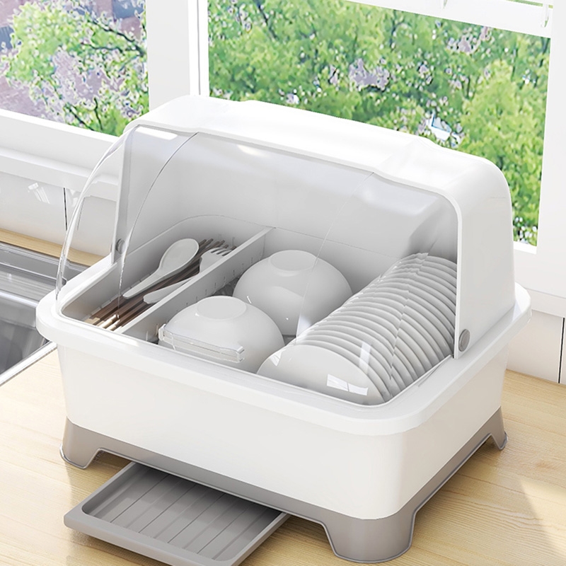 法耐厨房沥水碗柜带盖餐具放碗碟置物架家用台面多功能装碗筷收纳箱盒
