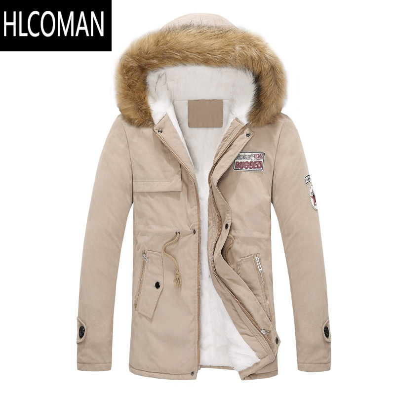 hlcoman冬季男士加绒加厚棉衣服韩版修身帅气冬天外套中长款棉袄外衣