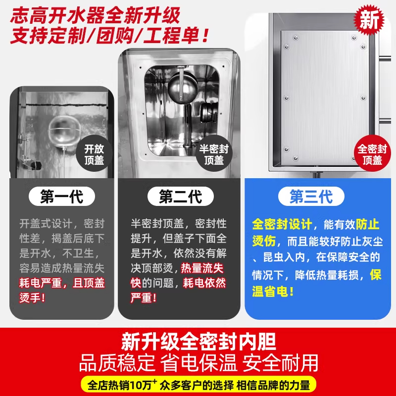 志高开水器商用全自动过滤开水机小型家用热水器烧水器电热水箱地面用60L/6kw数显款三级超滤发泡-220V+底座高清大图