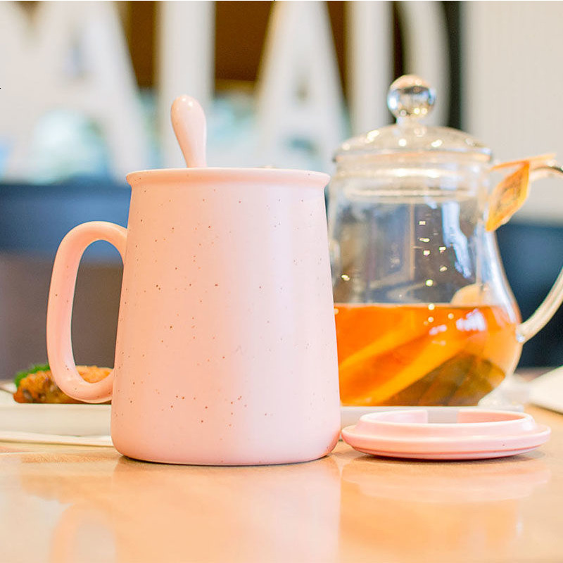 创意马克杯带盖勺大容量牛奶咖啡杯简约陶瓷杯子家用水杯潮流家用