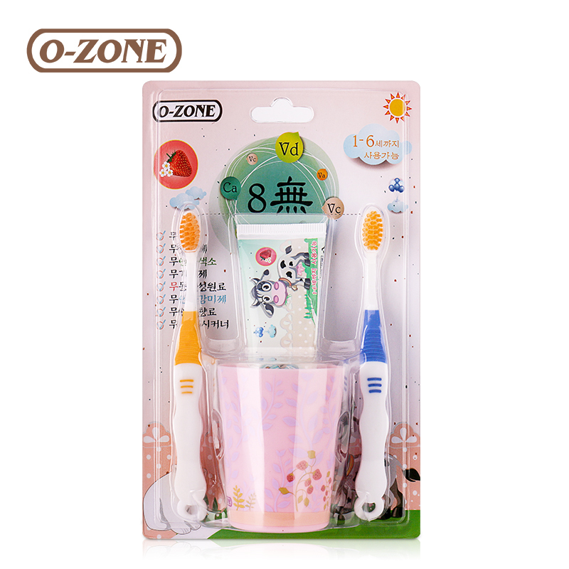 原装进口 欧志姆O-ZONE “8無”长牙呵护儿童套装(2支牙刷+1支牙膏+小兔漱口杯) 适合1-6岁母婴幼儿童