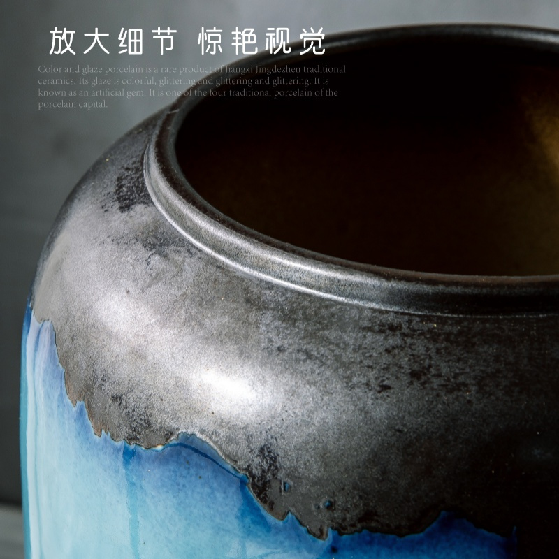 三维工匠景德镇陶瓷大号花瓶摆件客厅插花干花落地中式装饰花艺术家用摆设 轻奢蓝落地大花瓶C款高80cm宽26cm口径18c