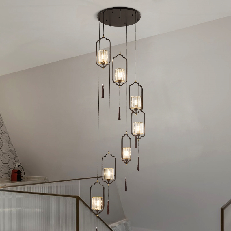 法耐餐厅吊灯现代轻奢复式楼跃层客厅超长别墅旋转新中式楼梯大吊灯具