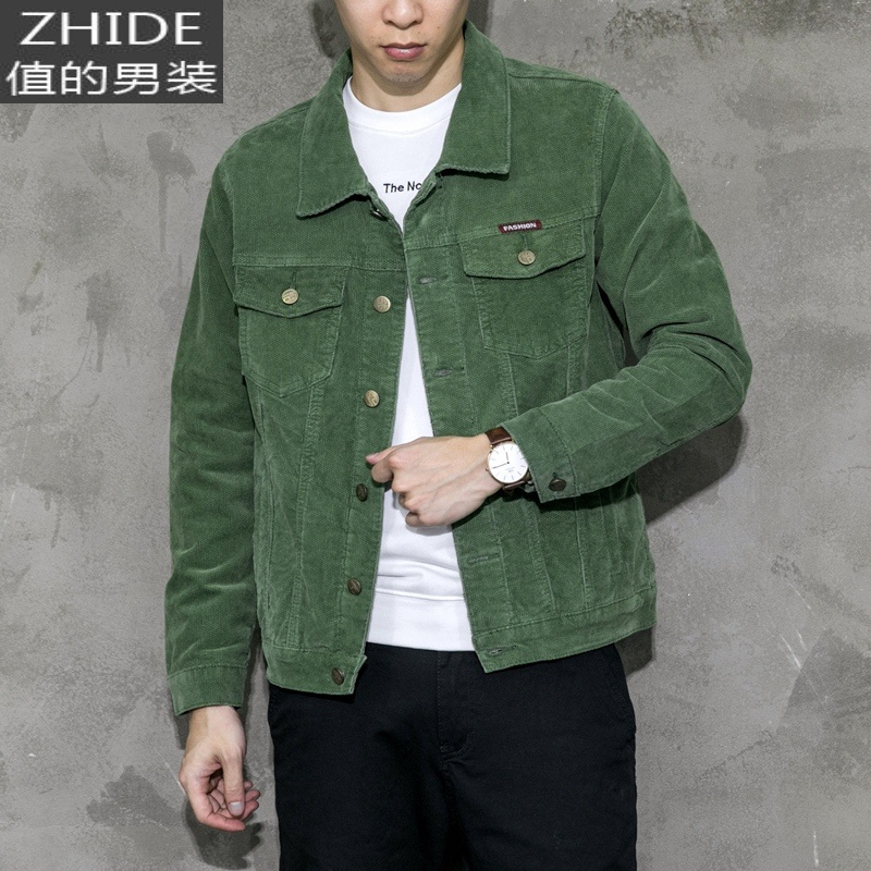 suntek春秋款灯芯绒外套男休闲夹克平绒修身工装牛仔灯草绒条绒上衣