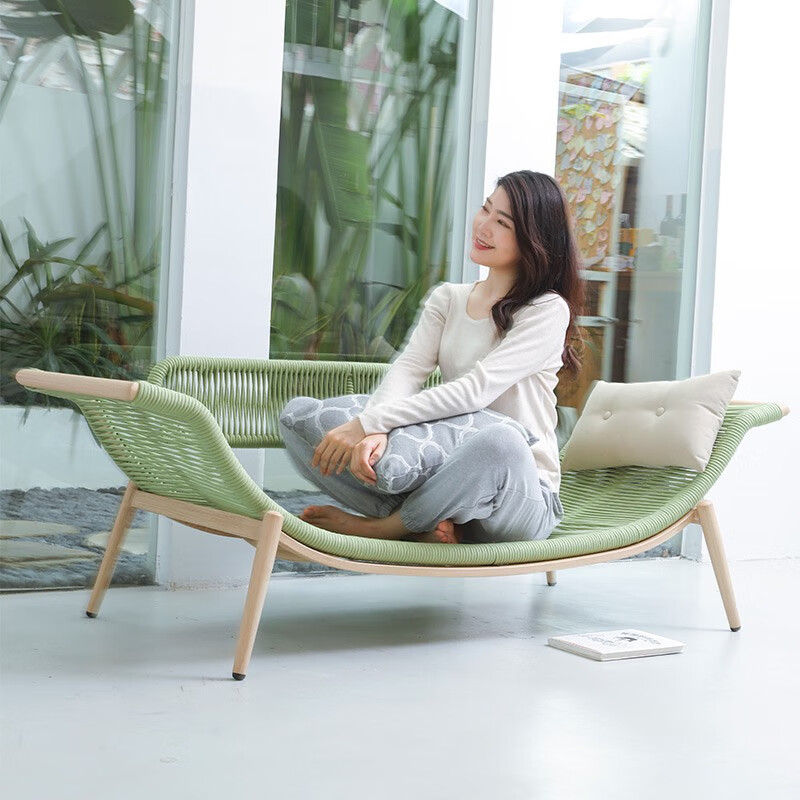 紫叶檀花贵妃椅阳台躺椅藤沙发单人小户型卧室家用简约民宿贵妃榻 贵妃椅-果绿色