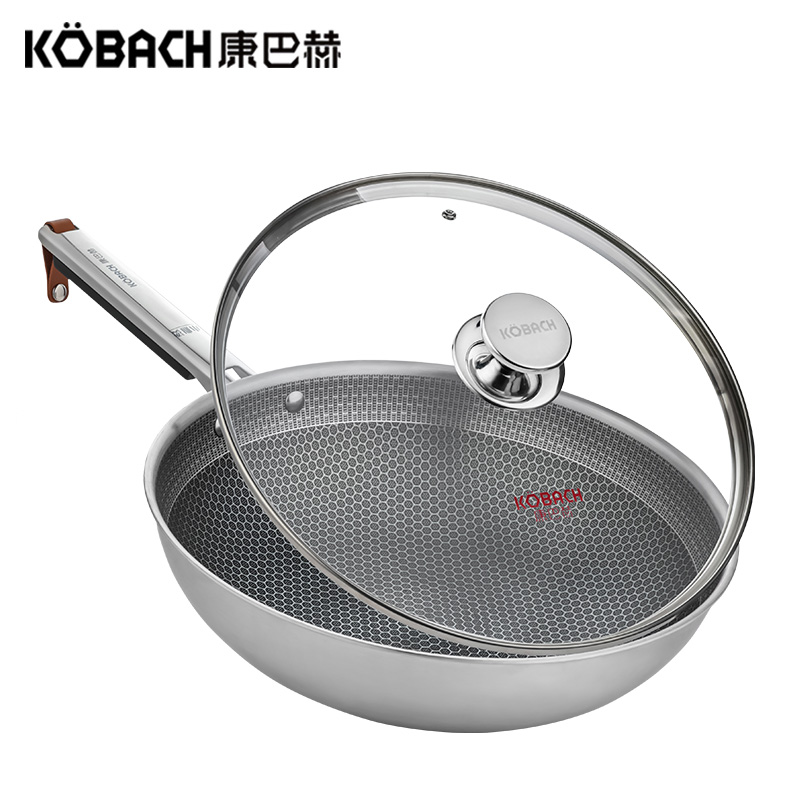 康巴赫(KBH)锅具 304三层钢蜂窝炒锅 卡迈威系列炒锅 家用炒菜平底少油烟 电磁炉明火通用 32cm