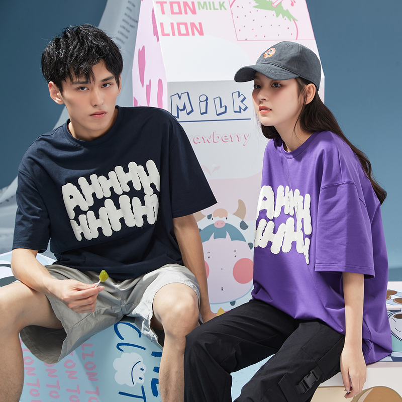 唐狮夏季新款情侣装夏装短袖t恤男宽松ins半袖女圆领衣服潮