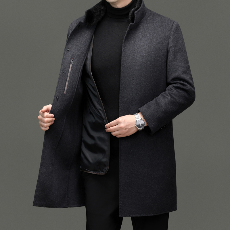 免费试穿鄂尔多斯羊绒双面呢子男士羊绒大衣爸爸保暖冬季羊毛风衣外套冬装新款外套潮大码男世界大牌羊绒大衣西装款鹅绒内胆 本店供应各种长度、款式双面呢、羽绒内胆 2XL