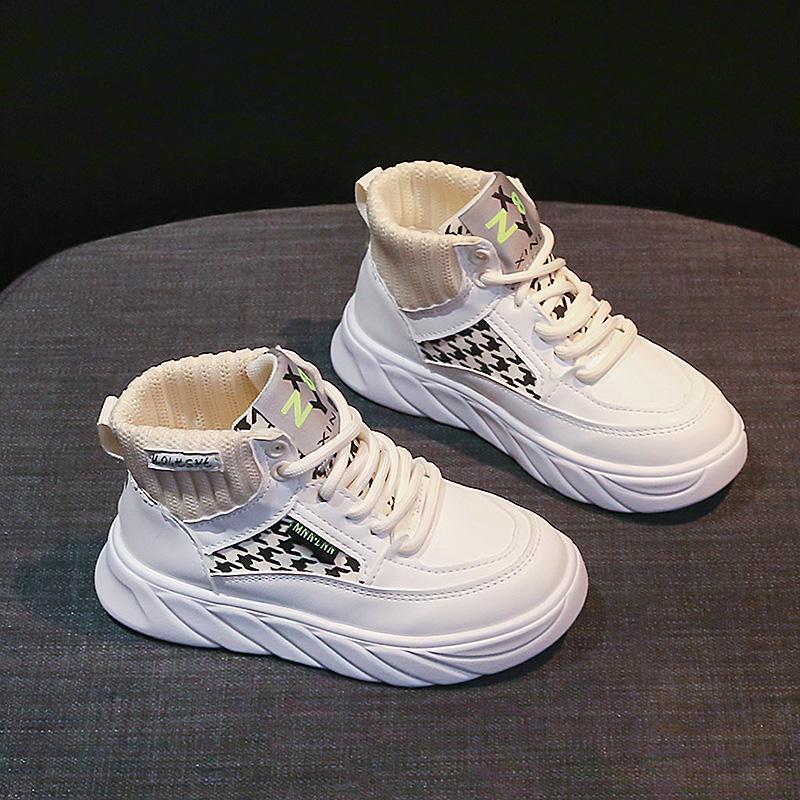 邦塞斯新款高帮板鞋儿童保暖袜口时尚童鞋学生四季休闲鞋散步鞋子