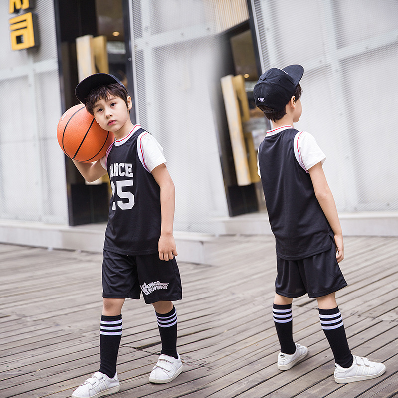儿童大童装男童无袖袖夏装篮球服运动服胖小孩学生宽松背心短裤套