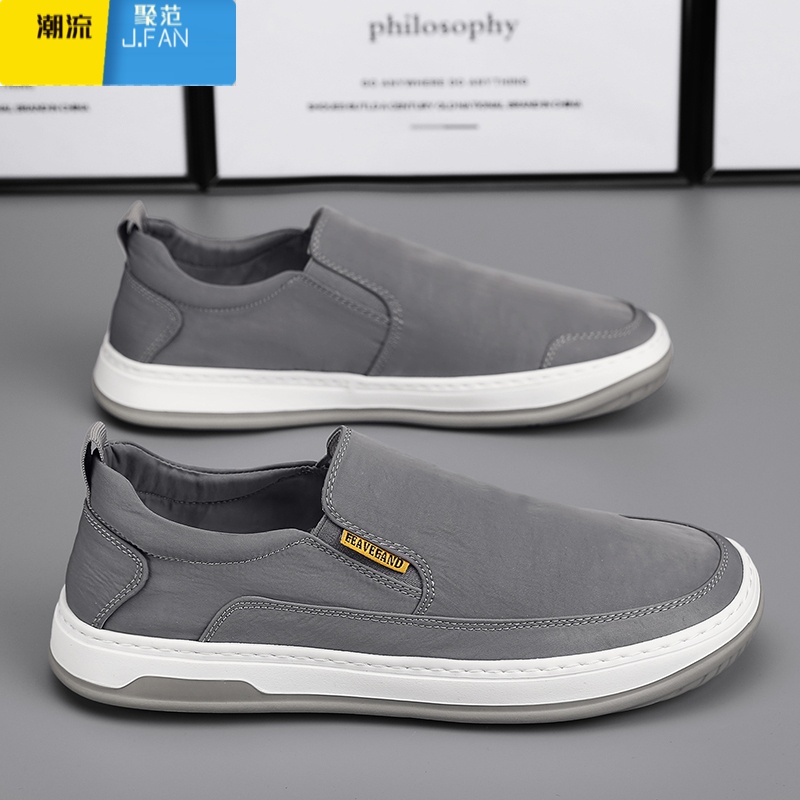 聚范帆布男鞋夏季透气懒人一脚蹬老北京布鞋软底板鞋黑色劳保工作潮鞋高清大图