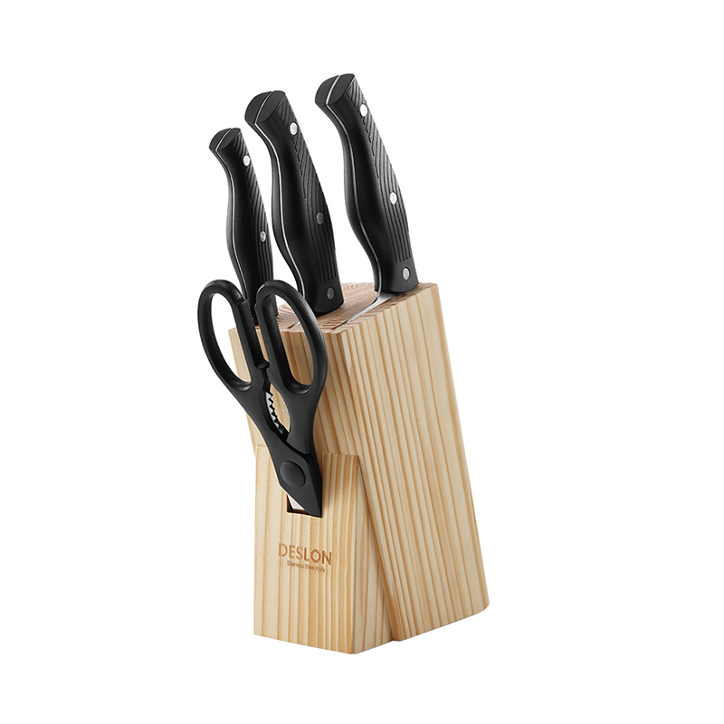 德世朗(DESLON) 科乐刀具五件套A FS-TZ008-5A(切菜刀+三德刀+水果刀+厨房剪+松木刀座 )