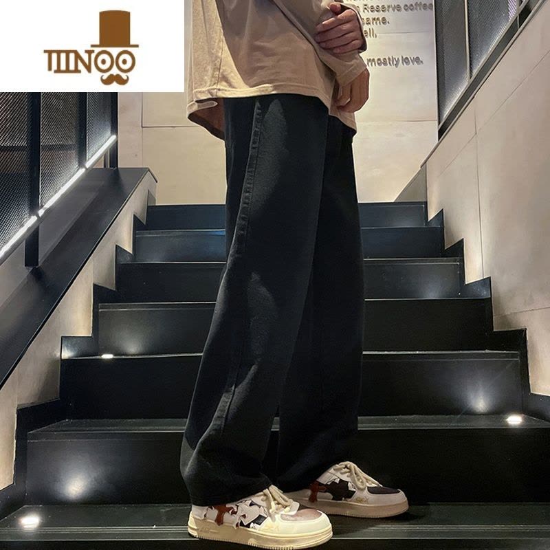 YANXU美式牛仔裤男秋季新款潮牌宽松直筒阔腿裤子男生潮流高街休闲长裤图片