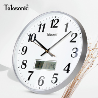 天王星(Telesonic)客厅挂钟 圆形静音石英钟时尚现代简约万年历时钟 教室书房会议室钟表 14英寸