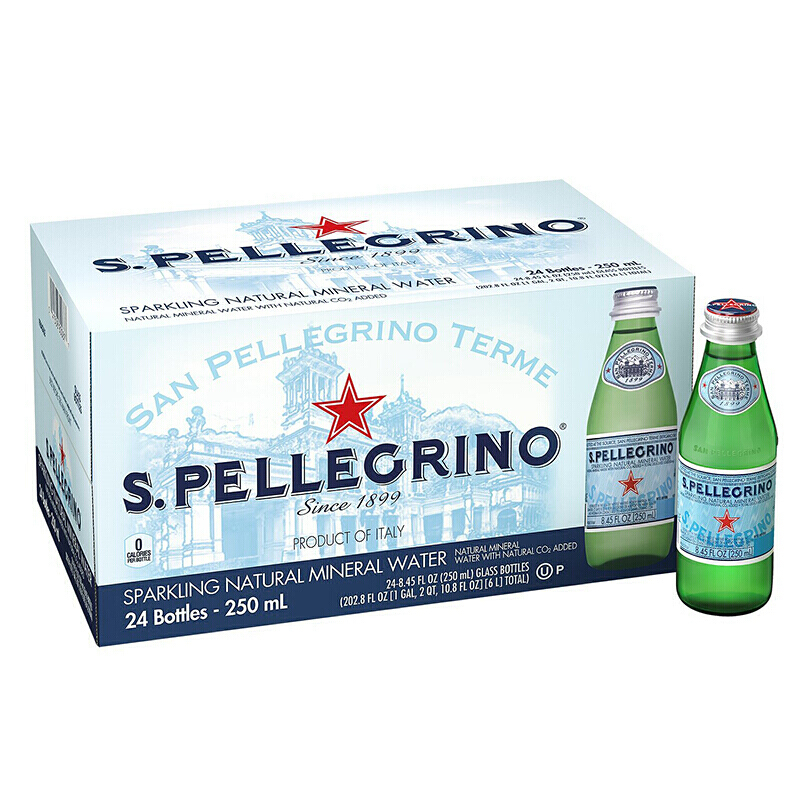 S.PELLEGRINO 圣培露 天然含气矿泉水 250ml*24瓶 玻璃瓶