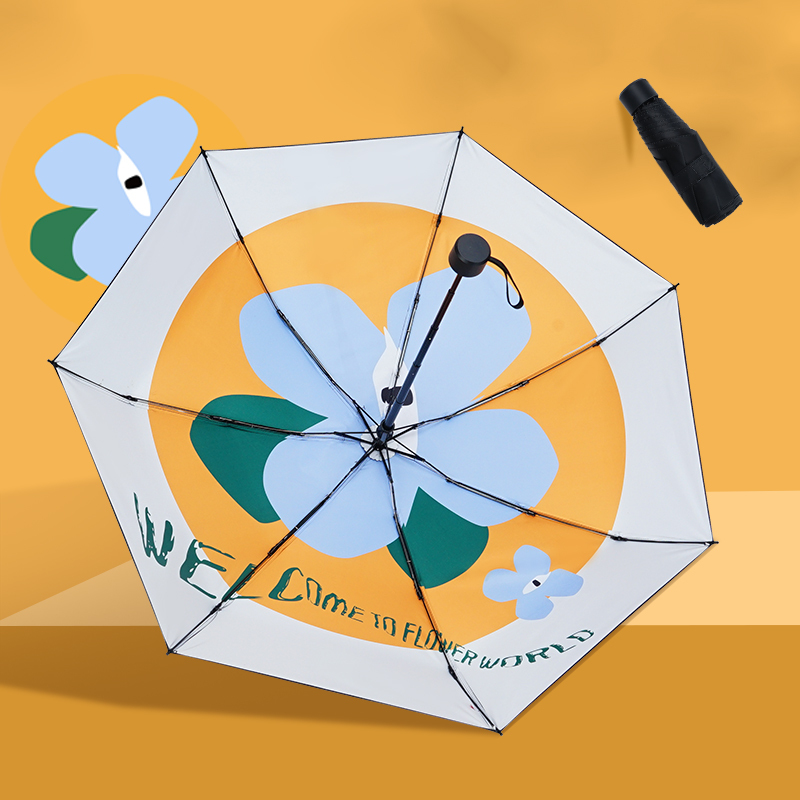 红叶五折印花黑胶偶遇伞 你小清新五折伞便携雨伞晴雨两用伞防晒防紫外线遮阳伞 颜色随机-3561!高清大图