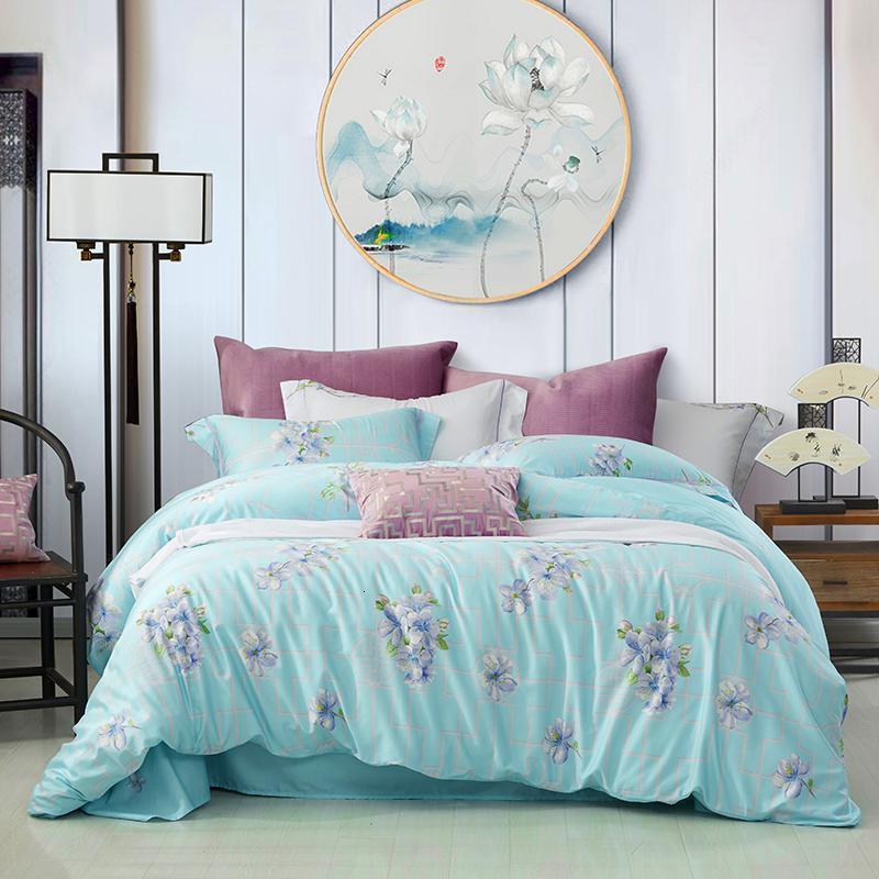 美帮汇家纺全棉四件套小清新床上用品全棉亲肤被套床单简约 翠园枝 1.5m(建议搭配使用200*230cm规格的被芯）