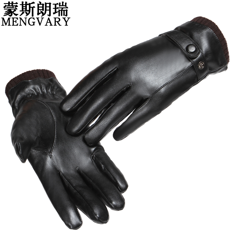 蒙斯朗瑞皮手套男秋冬季保暖手套韩版加绒触屏手套男户外防泼水开车骑车手套冬防风高清大图