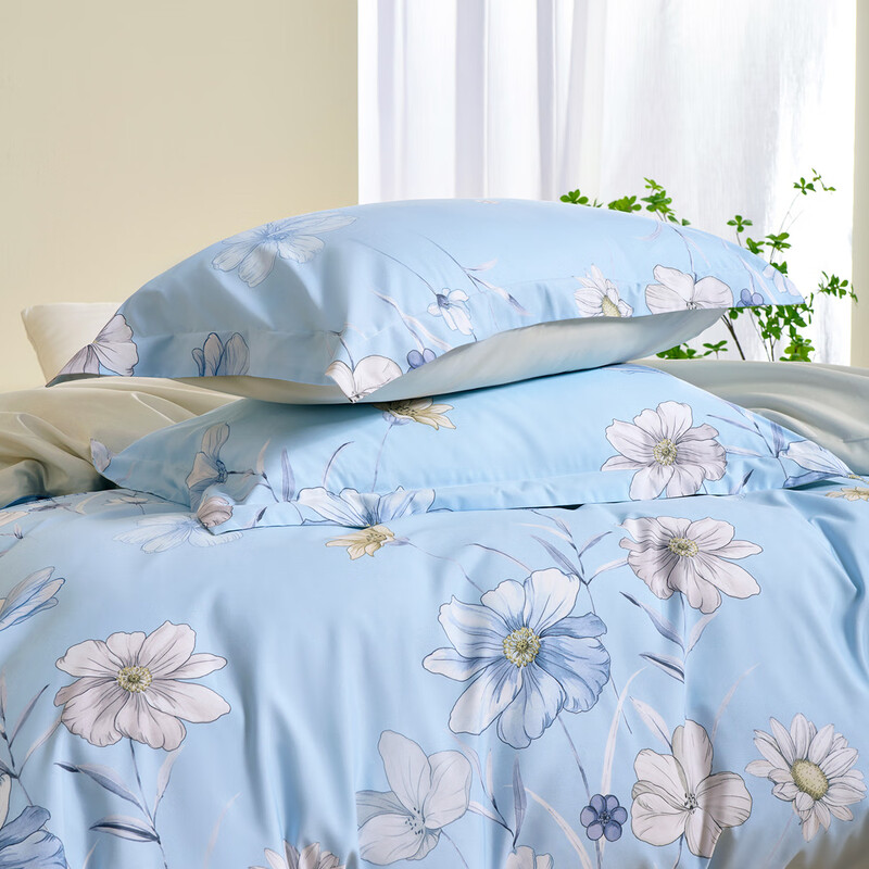 水星家纺冬暖夏凉四件套纯棉抗皱防螨透气亲肤床品套装简约时尚设计高清大图