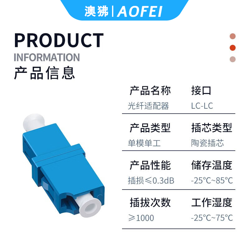 澳狒 LC-LC 光纤转接头光纤适配器耦合器转接法兰盘 LC单工 10个